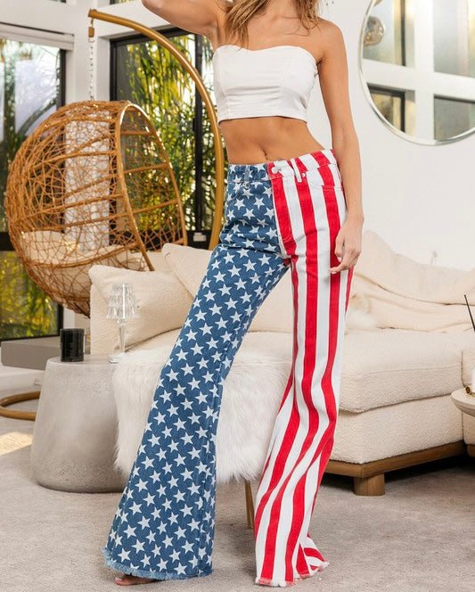 The American Babe Jeans: American Flag Print Bell Bottoms - MomQueenBoutique