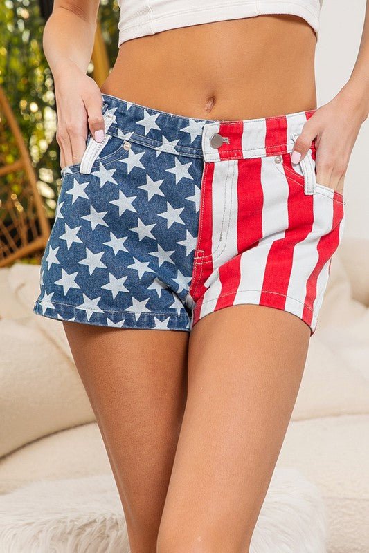 The American Babe Shorts: American Flag Denim Shorts - MomQueenBoutique