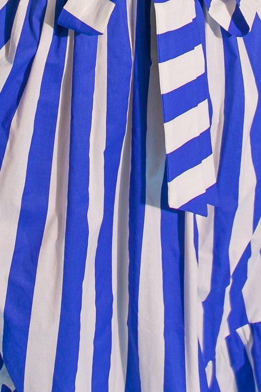 The Amy Dress: Blue & White Stripped One Shoulder Ruffle Dress - MomQueenBoutique