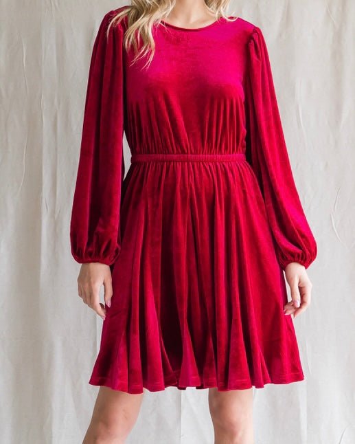 The Angelica Dress: Long Sleeve Velvet Mini Dress - MomQueenBoutique