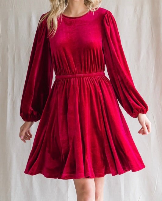 The Angelica Dress: Long Sleeve Velvet Mini Dress - MomQueenBoutique