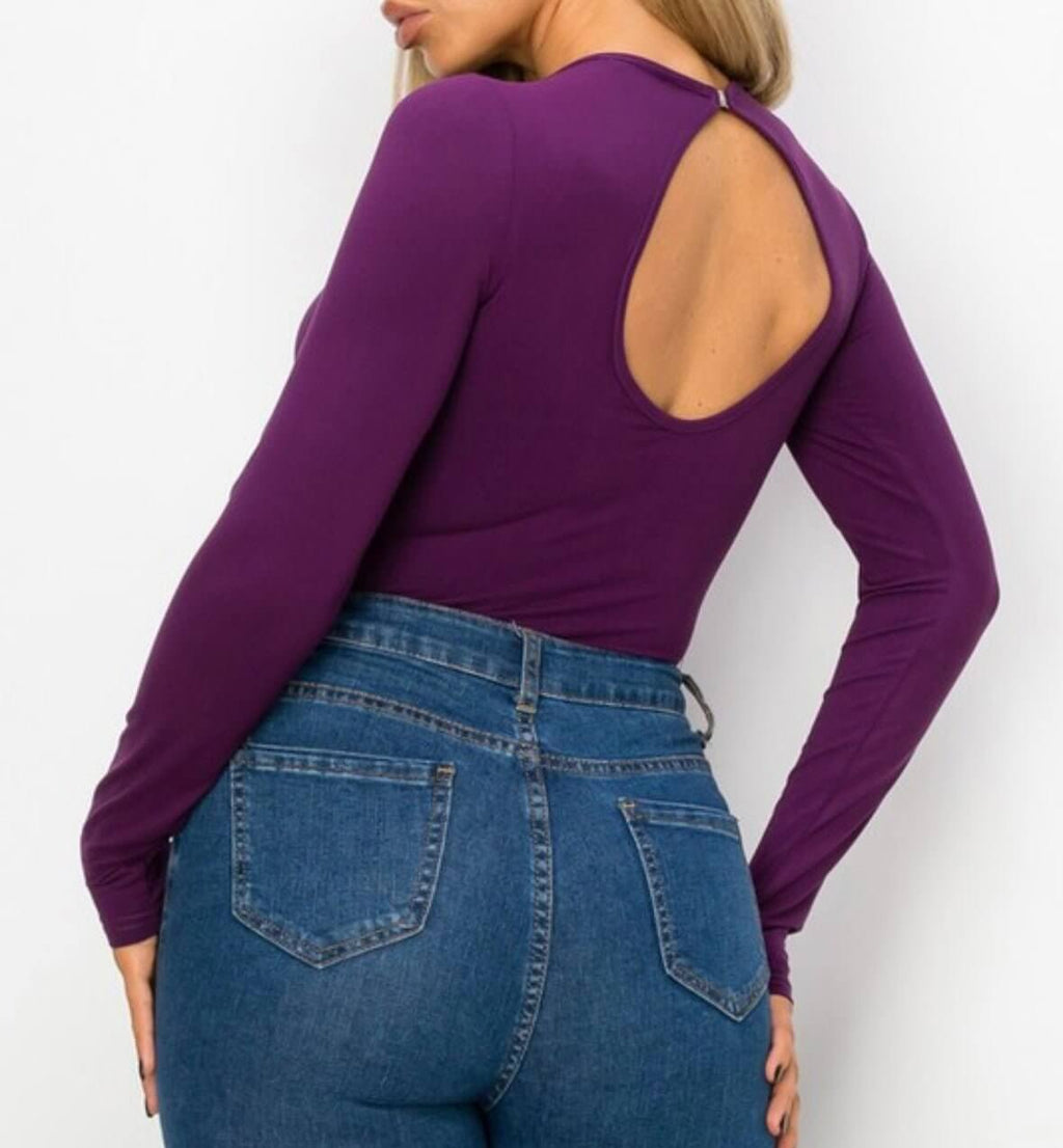The Annalisa Bodysuit: Long Sleeve Open Back Bodysuit - MomQueenBoutique