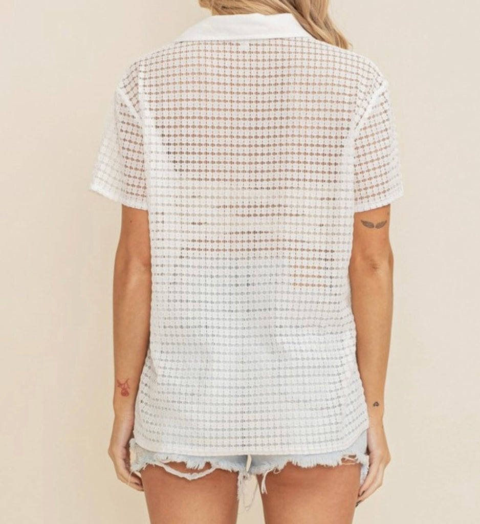 The Ariana Top: See through Open Knit Button Down Blouse - MomQueenBoutique