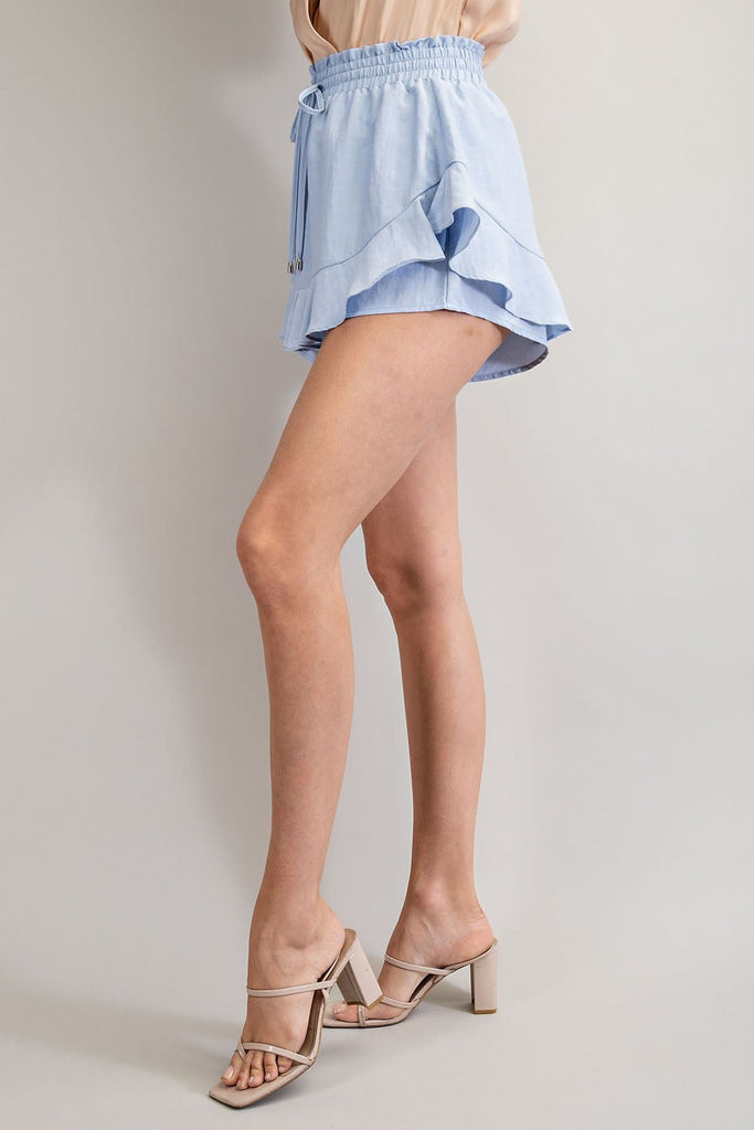 The Ashlyn Shorts: Blue Overlay Ruffled Shorts - MomQueenBoutique