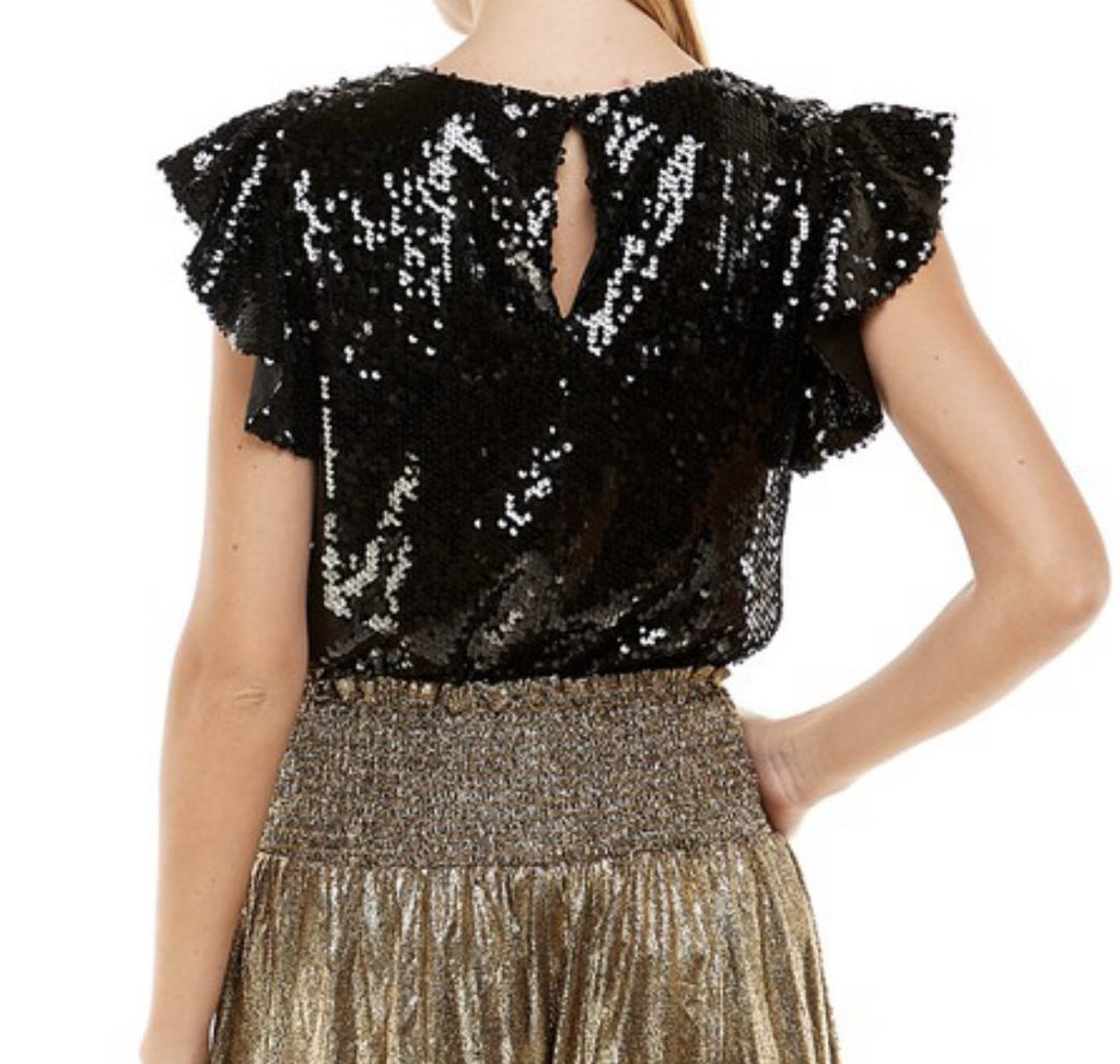 The Athena Top: Gold Sequin Ruffle Top - MomQueenBoutique