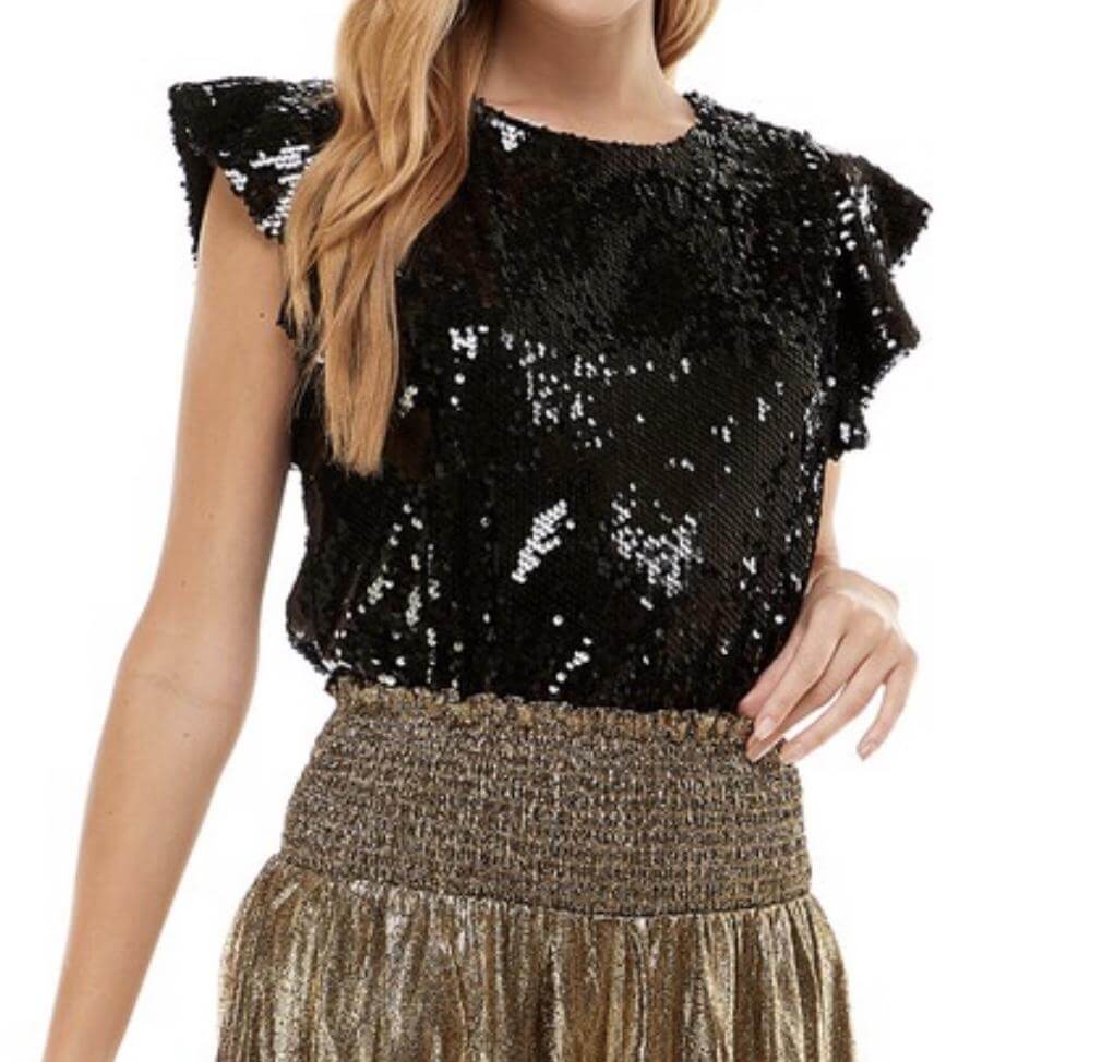 The Athena Top: Gold Sequin Ruffle Top - MomQueenBoutique