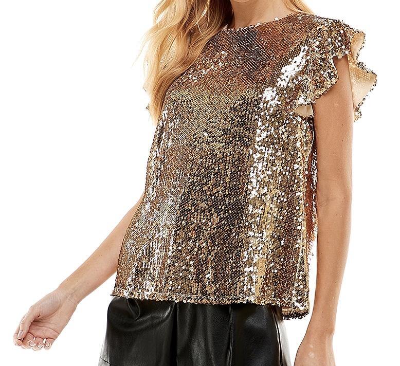 The Athena Top: Gold Sequin Ruffle Top - MomQueenBoutique