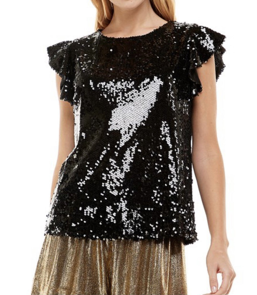 The Athena Top: Gold Sequin Ruffle Top - MomQueenBoutique