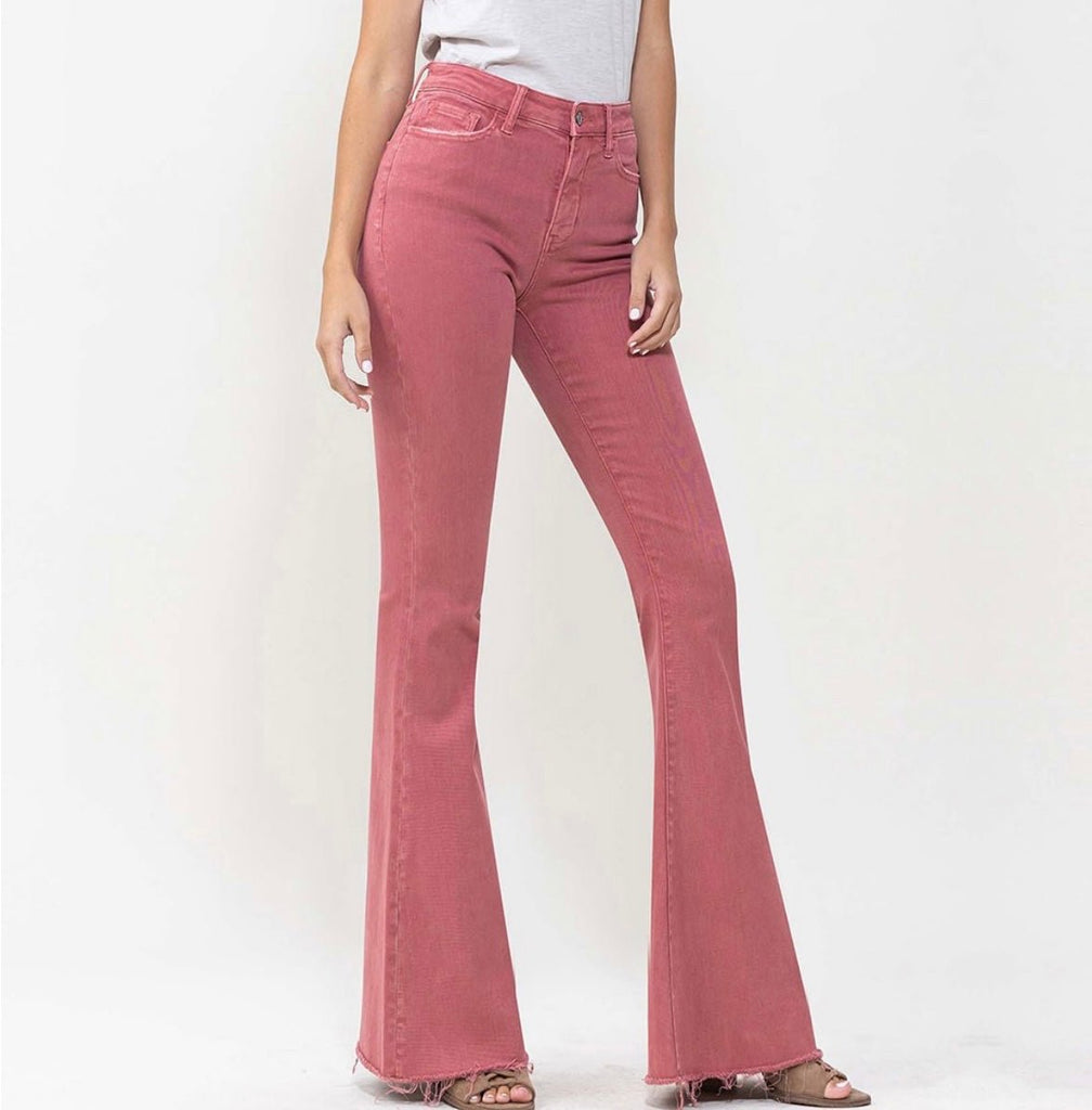 The Autumn Jeans: High Rise Burnt Red Flare Jeans - MomQueenBoutique
