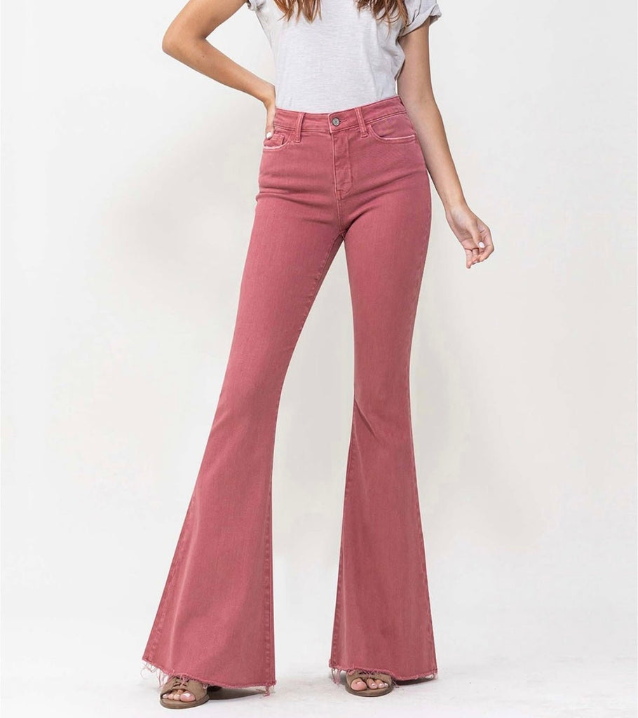 The Autumn Jeans: High Rise Burnt Red Flare Jeans - MomQueenBoutique