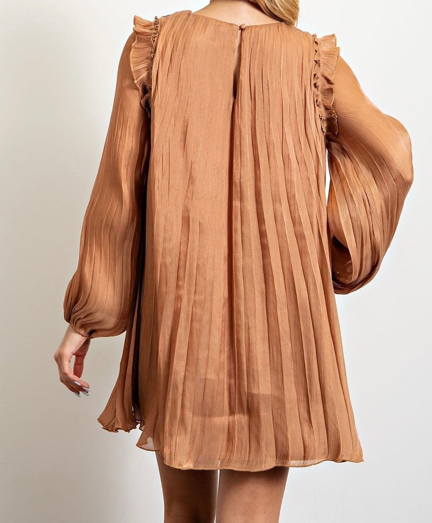The Ava Dress: Long Sleeve Pleated Shift Dress - MomQueenBoutique