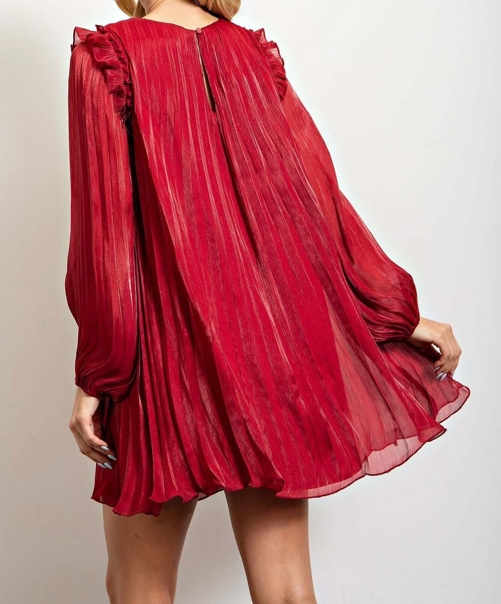 The Ava Dress: Long Sleeve Pleated Shift Dress - MomQueenBoutique