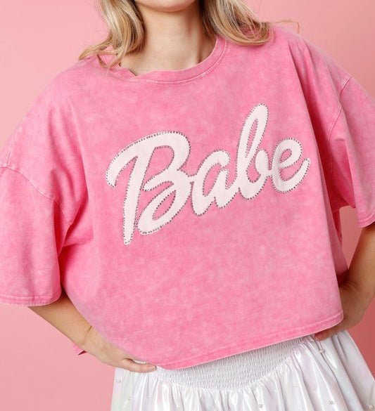 The Babe Top: Pink Short Sleeve Casual Sweatshirt Top - MomQueenBoutique