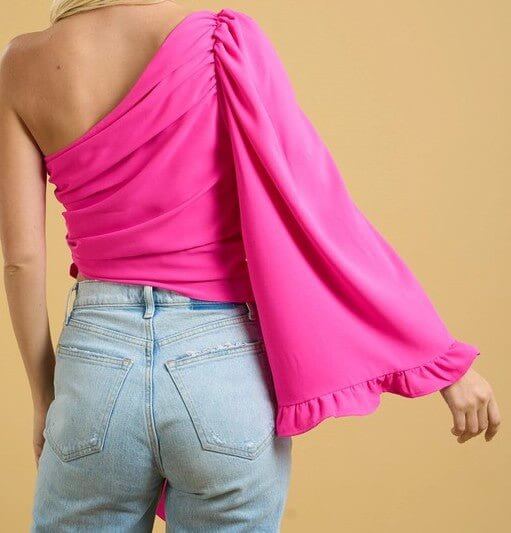 The Barbie Blouse: Pink One Shoulder Blouse - MomQueenBoutique