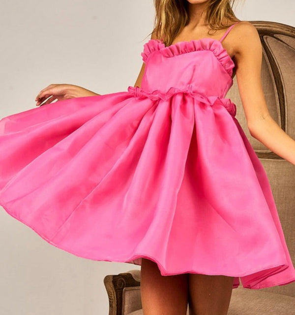 The Barbie Dress: Ruffled Edge Sweet Heart Neck Sleeveless Tulle Mini Dress - MomQueenBoutique