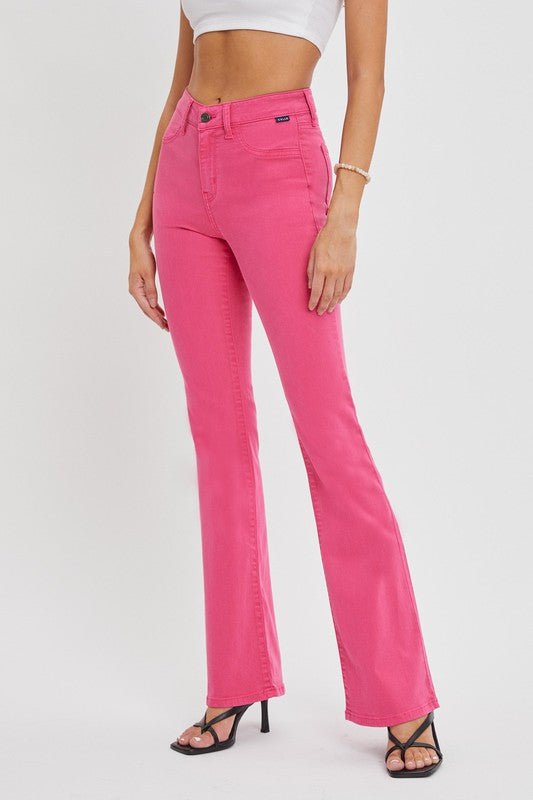 The Barbie Jeans: Mid Rise Pink Flare Jeans - MomQueenBoutique