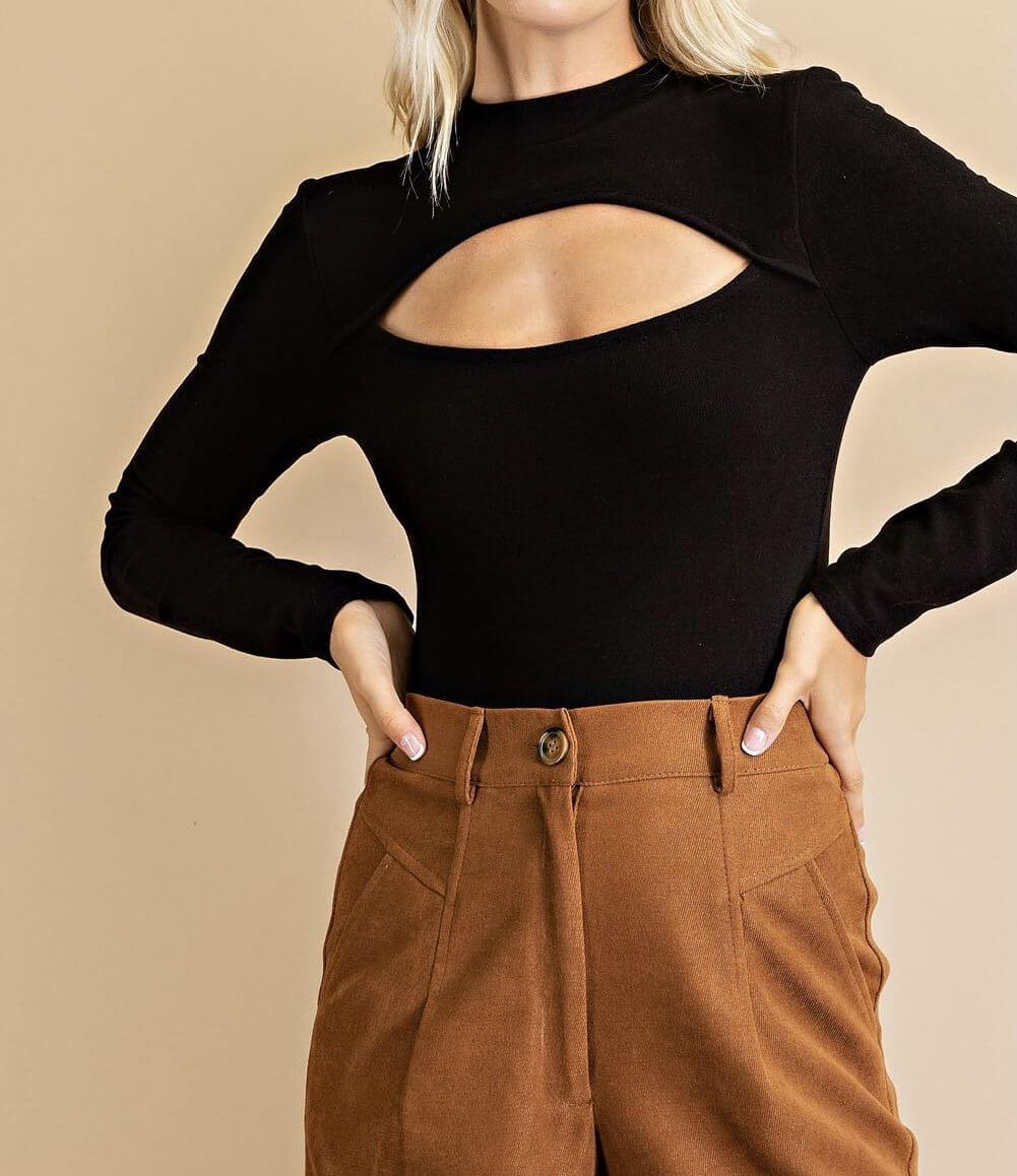 The Beatrice Bodysuit: Long Sleeve Cut Out Bodysuit - MomQueenBoutique