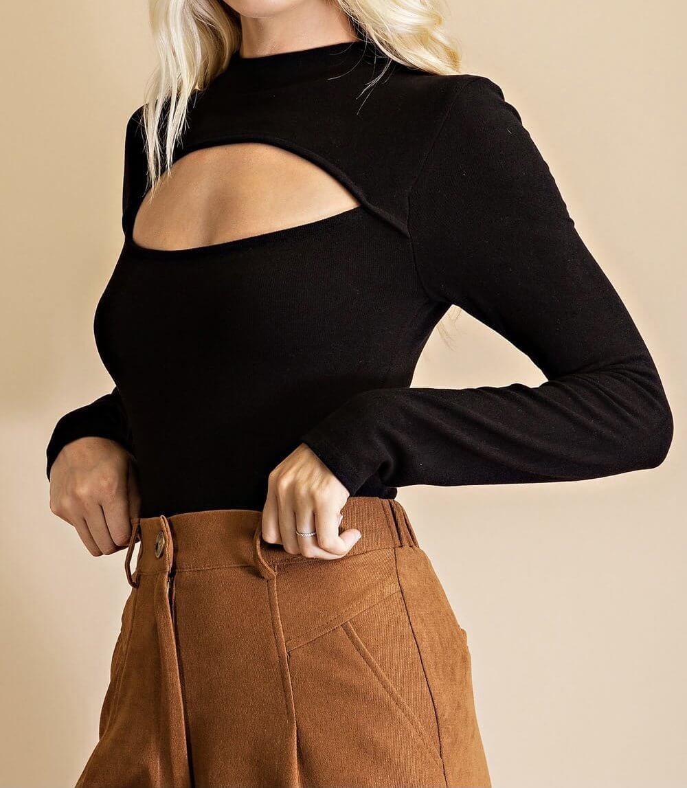 The Beatrice Bodysuit: Long Sleeve Cut Out Bodysuit - MomQueenBoutique