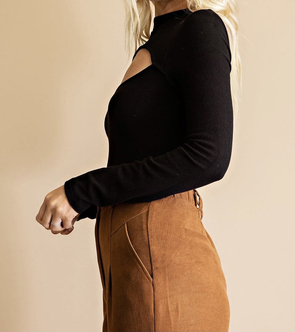 The Beatrice Bodysuit: Long Sleeve Cut Out Bodysuit - MomQueenBoutique