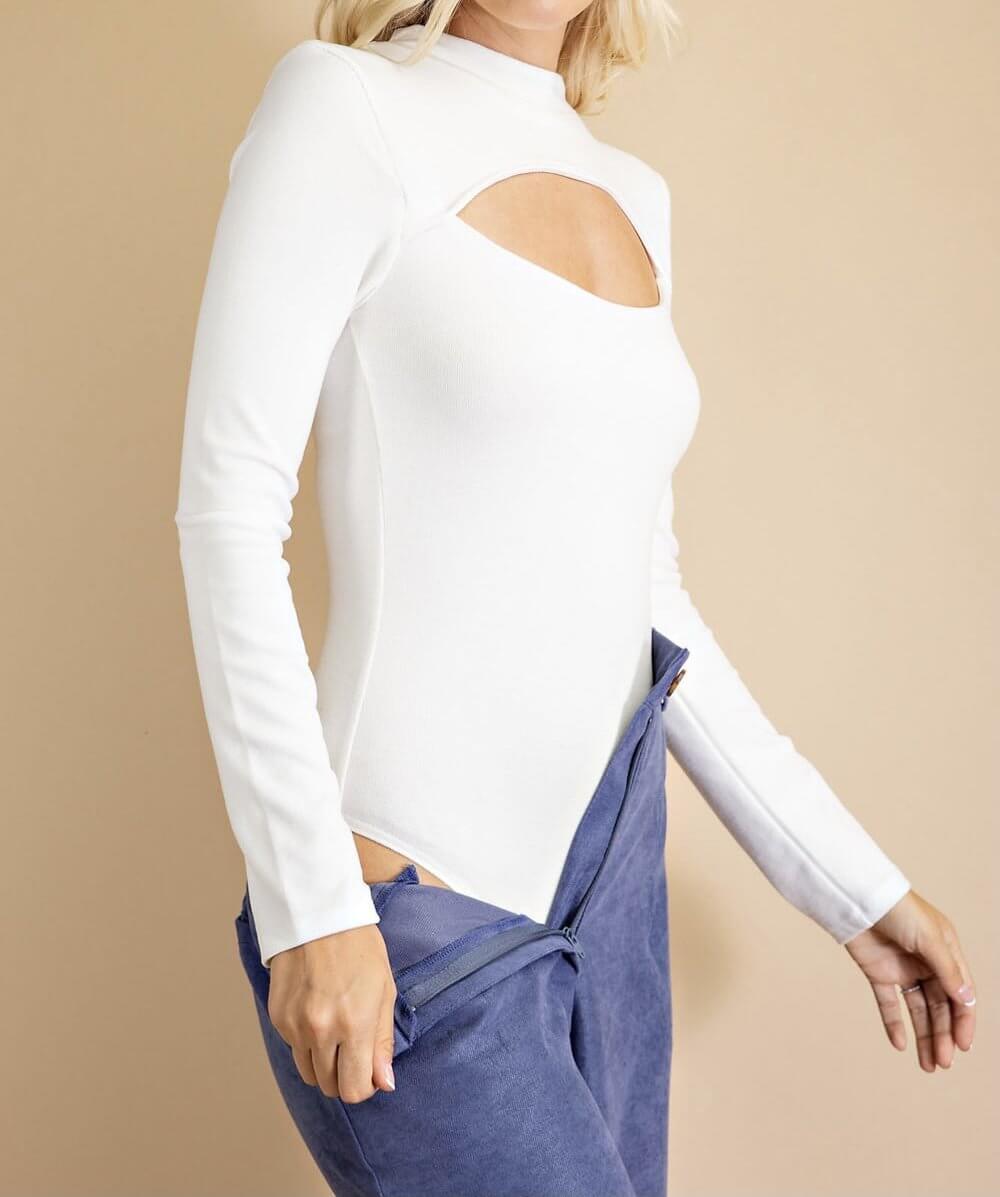 The Beatrice Bodysuit: Long Sleeve Cut Out Bodysuit - MomQueenBoutique