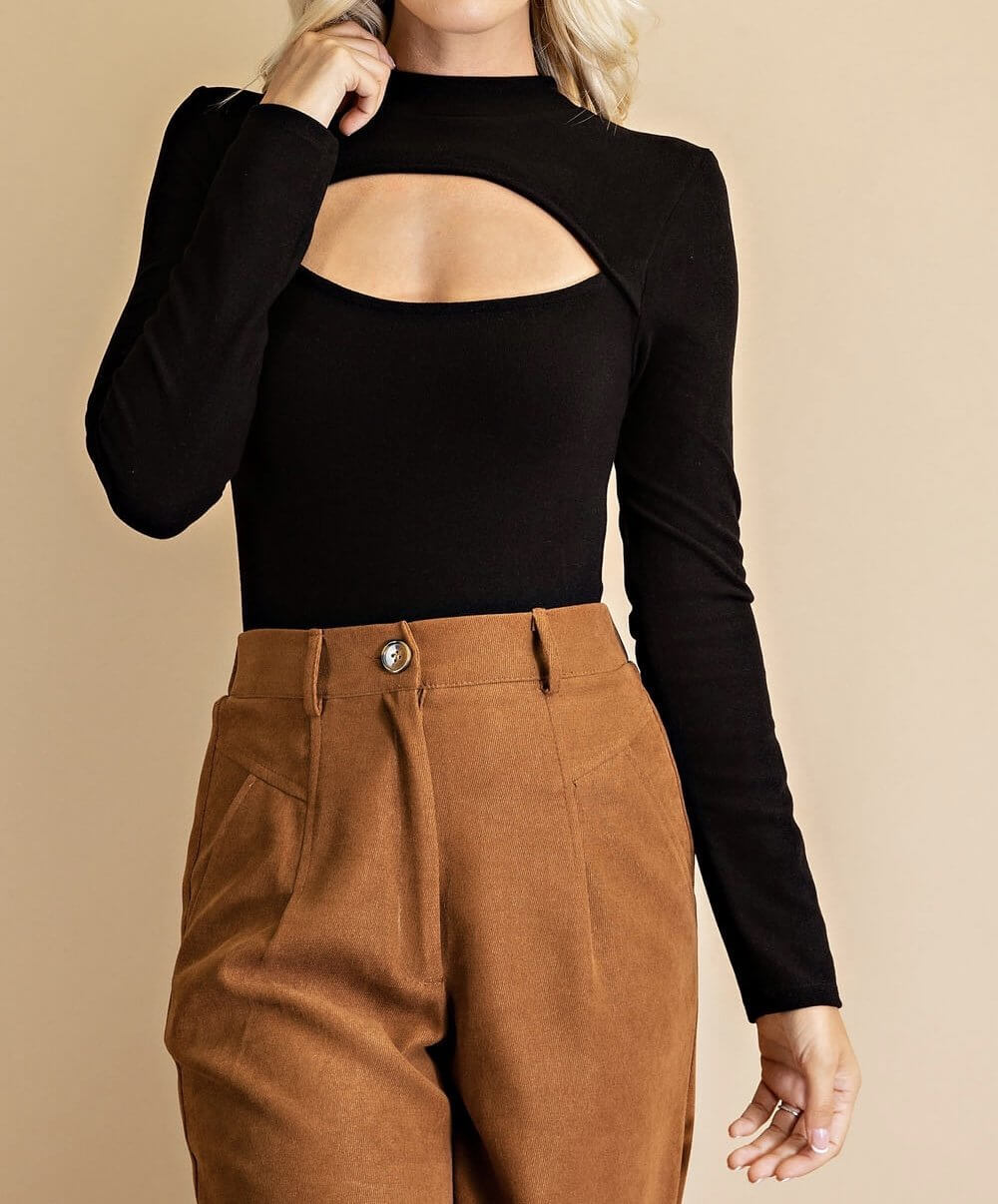 The Beatrice Bodysuit: Long Sleeve Cut Out Bodysuit - MomQueenBoutique