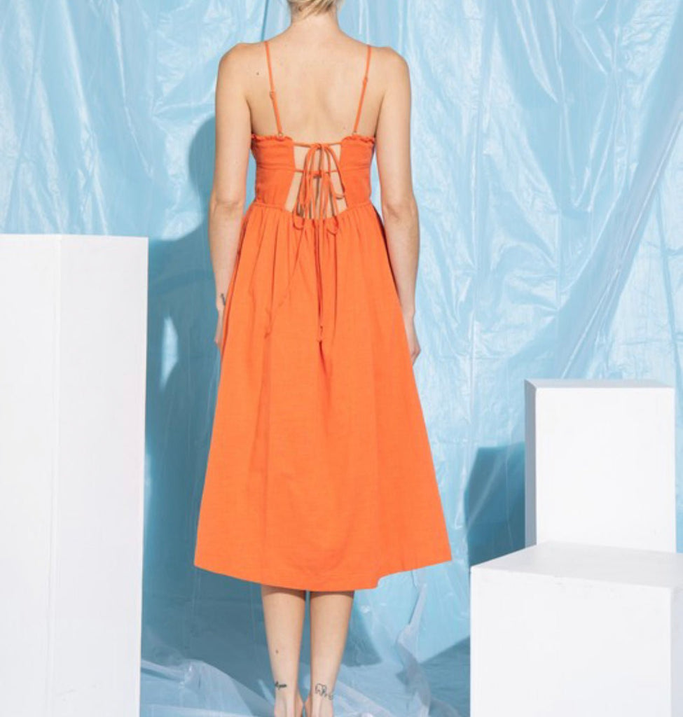 The Berkley Dress: Open Back Tie Midi Dress - MomQueenBoutique