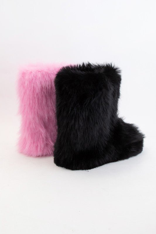 The Berry Boots: Furry Mid Calf Slip On Bootie - MomQueenBoutique