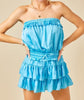 The Bethany Romper: Strapless Blue Ruffled Romper - MomQueenBoutique