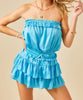 The Bethany Romper: Strapless Blue Ruffled Romper - MomQueenBoutique