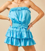 The Bethany Romper: Strapless Blue Ruffled Romper - MomQueenBoutique