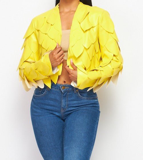 The Beyonce Jacket: Yellow Pleather Pacthwork Jacket - MomQueenBoutique