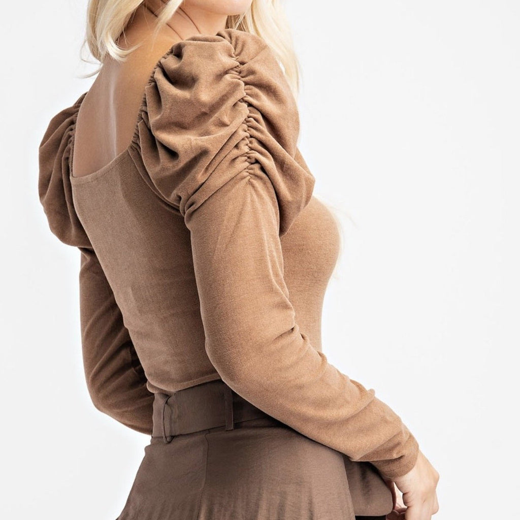 The Bonnie Bodysuit: Ruched Puff Sleeve Bodysuit– MomQueenBoutique
