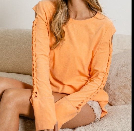 The Brandy Top: Terry Twisted Cut Out Sleeve Top With Thumbholes - MomQueenBoutique