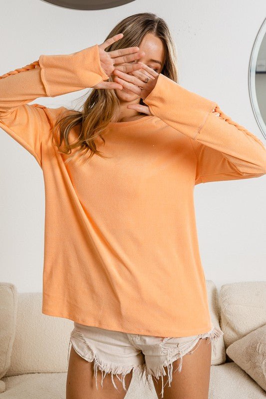 The Brandy Top: Terry Twisted Cut Out Sleeve Top With Thumbholes - MomQueenBoutique