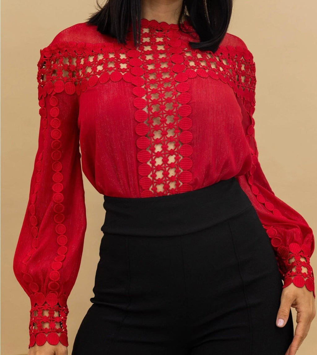 The Bree Bodysuit: Crochet Detailed Cut Out Blouse Bodysuit - MomQueenBoutique