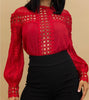 The Bree Bodysuit: Crochet Detailed Cut Out Blouse Bodysuit - MomQueenBoutique