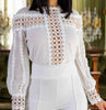 The Bree Bodysuit: Crochet Detailed Cut Out Blouse Bodysuit - MomQueenBoutique