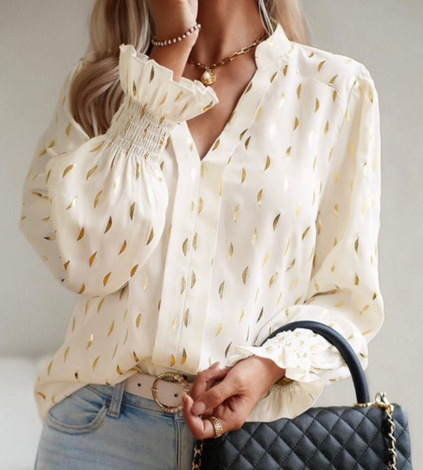 The Brenda Blouse: Long Sleeve Printed Top - MomQueenBoutique
