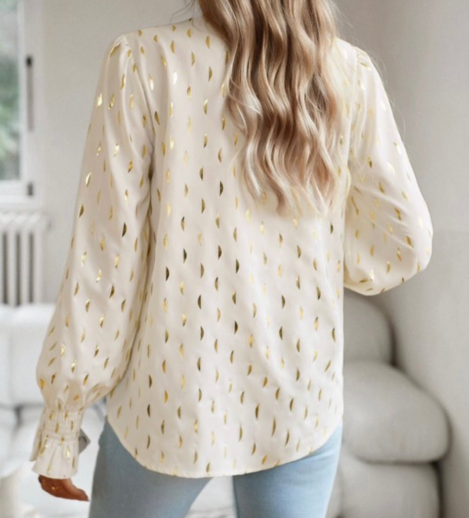 The Brenda Blouse: Long Sleeve Printed Top - MomQueenBoutique