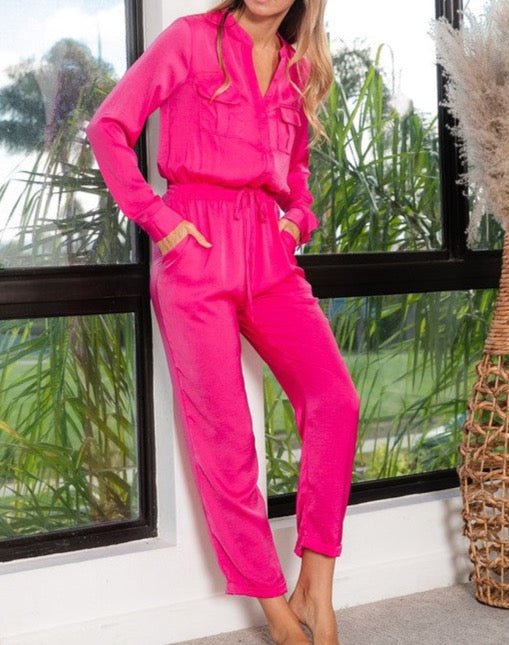 The Brenna Jumpsuit: Lightweight Long Sleeve Silk Jumpsuit - MomQueenBoutique