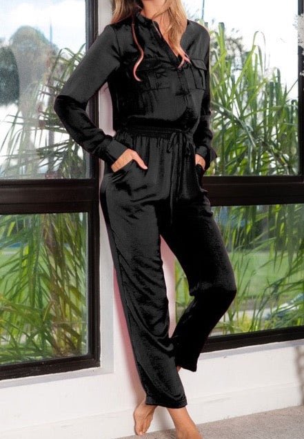 The Brenna Jumpsuit: Lightweight Long Sleeve Silk Jumpsuit - MomQueenBoutique
