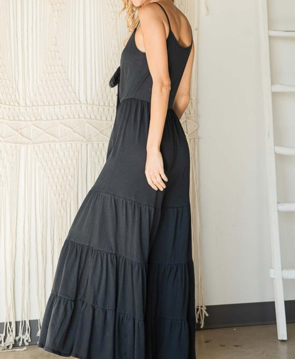 The Brinley Jumpsuit: Tie Front Tiered Leg Jersey Knit Jumpsuit - MomQueenBoutique