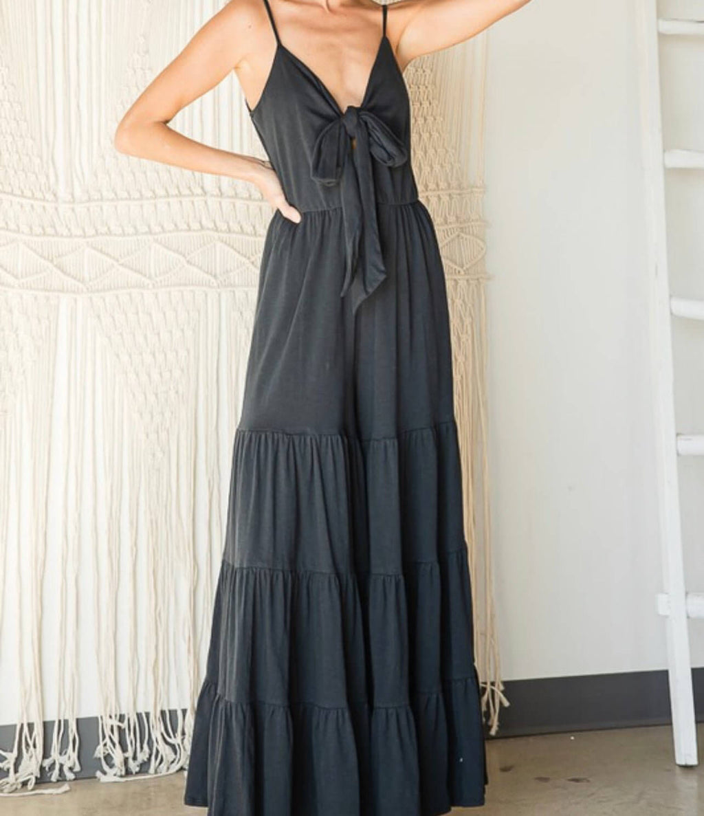 The Brinley Jumpsuit: Tie Front Tiered Leg Jersey Knit Jumpsuit - MomQueenBoutique