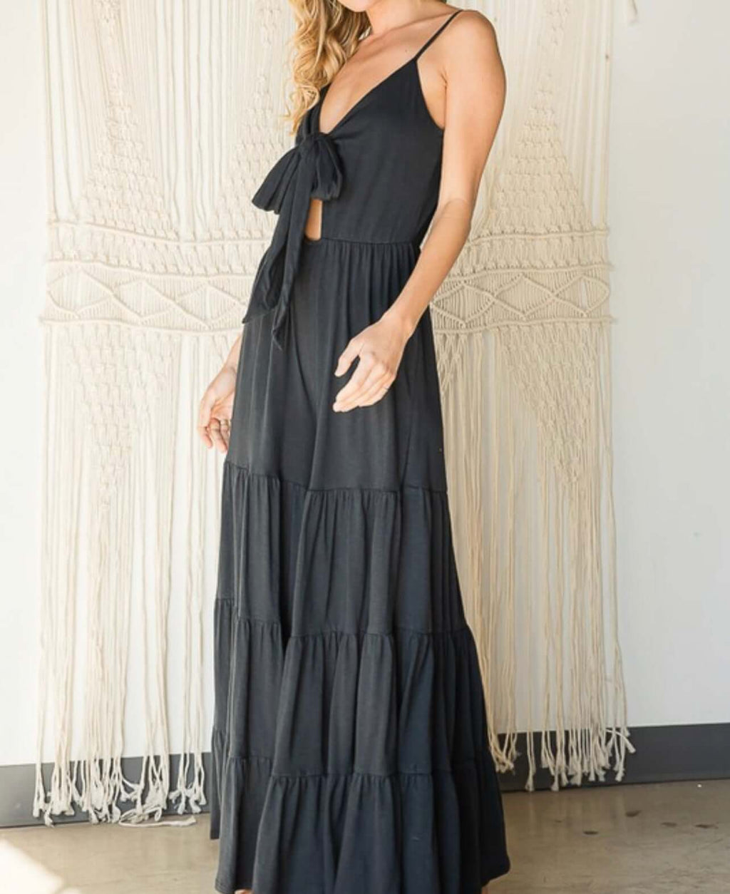 The Brinley Jumpsuit: Tie Front Tiered Leg Jersey Knit Jumpsuit - MomQueenBoutique