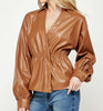 The Camille Top: Overlap Leather Shirt - MomQueenBoutique