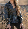 The Camille Top: Overlap Leather Shirt - MomQueenBoutique