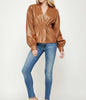 The Camille Top: Overlap Leather Shirt - MomQueenBoutique