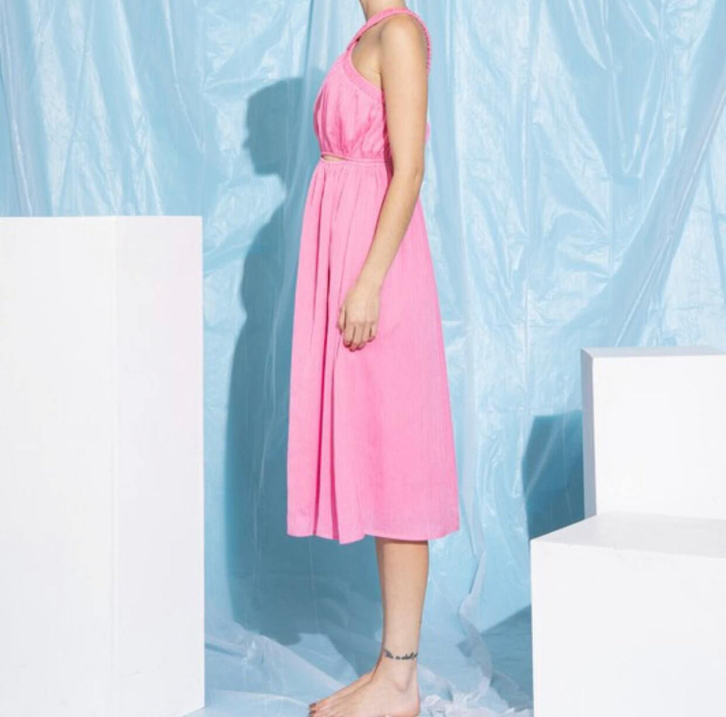 The Camryn Dress: Textured Solid Cutout Midi Dress - MomQueenBoutique