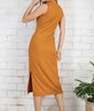 The Cara Dress: V Neck Ribbed Midi Dress - MomQueenBoutique