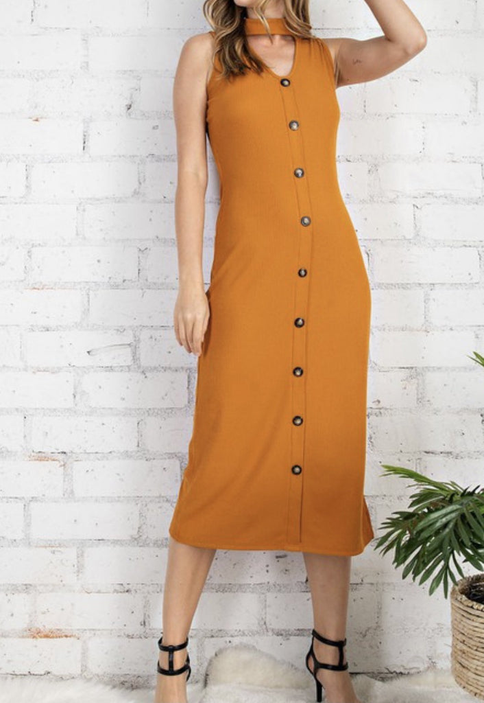 The Cara Dress: V Neck Ribbed Midi Dress - MomQueenBoutique